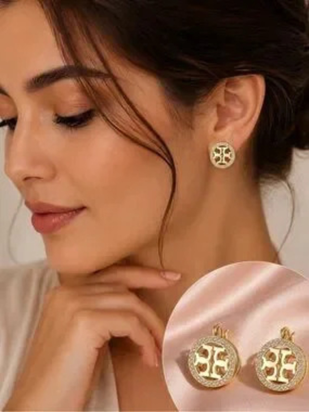 Luxury Gold Crystal Logo Earrings